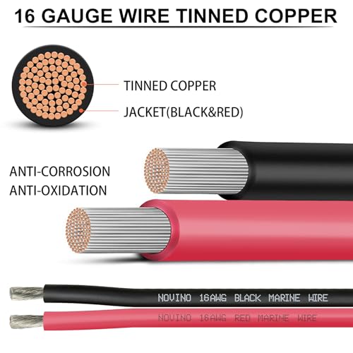 16 Gauge Marine Wire 16 AWG Marine Grade Wire Include 16AWG 120FT Red & 120FT Black,16 Gauge Tinned Copper Electrical Cable for Boat Automotive Speakers Lighting Solar Outdoor RV Camper Trailer