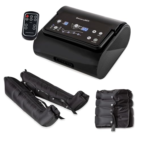Dinamicamed ® Presoterapia Profesional para Casa Maquina Compacta Completa con 6 Programas de Masaje - Maquina Presoterapia Piernas 4 Cámaras de Aire con Perneras XL y Cinta para el Abdomen