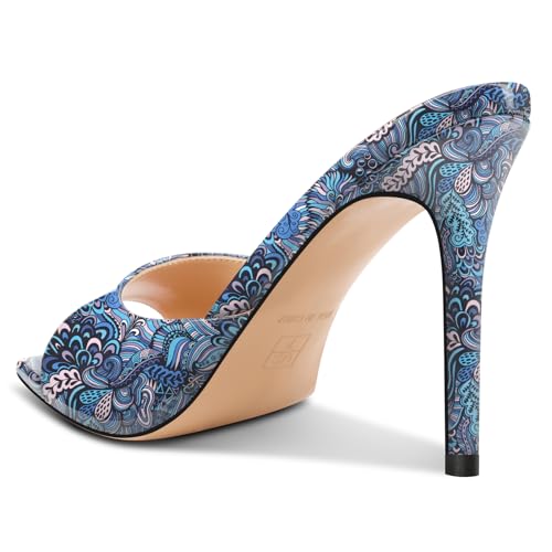 Image of TNYNFBEB Womens Stiletto High Peep Open Pointed Toe Sandals Mules Shoes Slip-on Slingback Office Party Dress Patent Leather Summer 3.9 Inches Heels