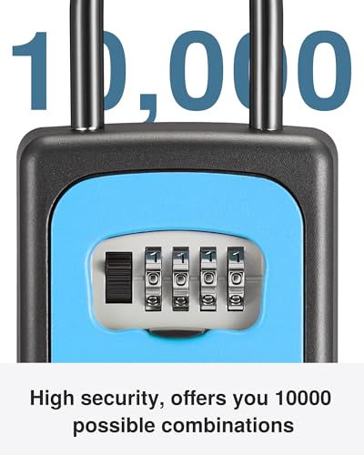 Image of Puroma Large Key Lock Box With Resettable Combination Code, Portable Wall Mount Waterproof Security Safe for Outside, Outdoor Home Office Door Handle House Key, Blue (1 Pack)