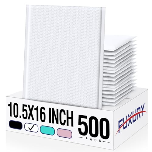 Image of Fuxury 500 Pack White Bubble Mailers 10.5x16 Self Seal Padded Envelopes | Waterproof Mailing Cushioning Padded Mailers, Bubble Bags for Packaging, Small Business Large #5