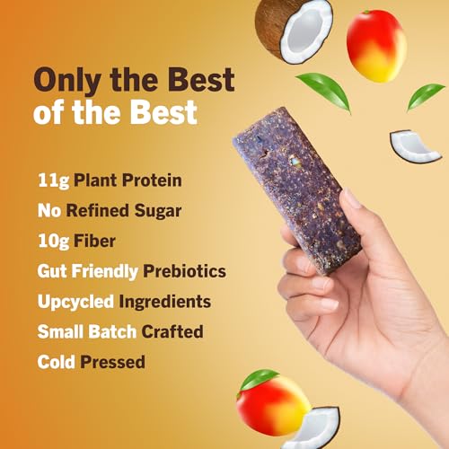 Amrita Mango Coconut High Protein Bars, 15g Plant Based Protein, Gluten-Free, Dairy-Free, Nut-Free, Low-Sugar Meal Replacement Bars, Vegan Snacks, 12 Bars
