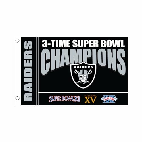 Team Sports America NFL Las Vegas Raiders Multi-Win Superbowl Champions 3×5 Flag for Outside with Grommets | Outdoor & Indoor | Heavy Duty Flag & Banner | Works with Flag Pole for Outside House