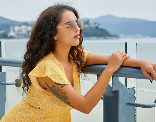 FEISEDY Classic Rimless Sunglasses Women Metal Frame Diamond Cutting Lens Sun Glasses B25674