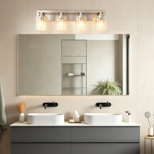 Image of Bathroom Light Fixtures,4-Light Brushed Nickel Vanity Lights Over Mirror