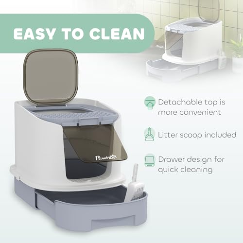 PawHut Arenero para Gatos Cubierto con Tapa y Scoop Gris miniatura 4
