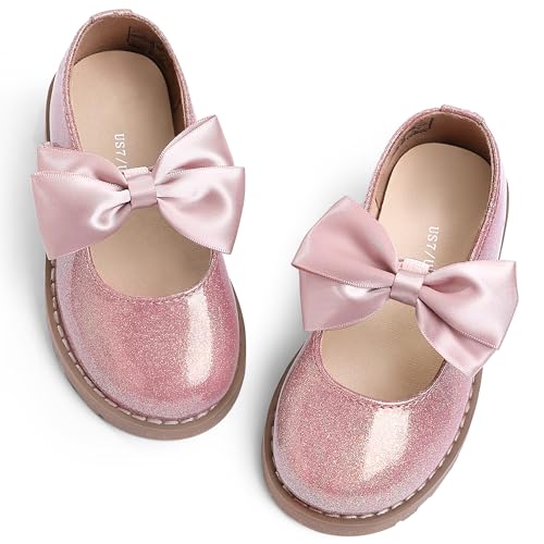 shoeslocker Toddler Girl Dress Shoes Little/Big Girl Mary Jane Shoes Wedding Party Girls Princess Flat Shoe Pink Size 12