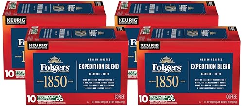 1850 by Folgers Pioneer Blend Medium Roast Coffee, 10 Keurig K-Cup Pods (Pack of 4)