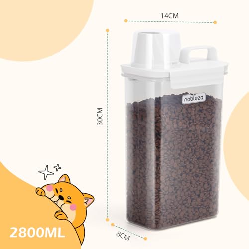 Nobleza Futterbehälter für Haustiere, Behälter für Haustiere Futter, 2.5L Futtertonne Hund mit Messbecher, für Hundefutter, Katzenfutter, Getreide, Körner, Reis