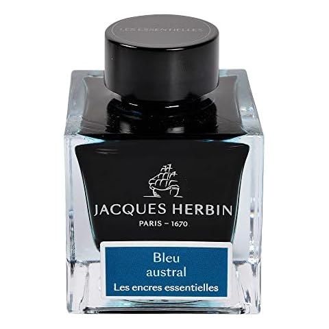 Jacques Herbin - Ref 13116JT - Ink for Fountain Pens & Rollerball Pens - Noir Abyssal / Abyssal Black - 50ml Bottle - Jacques Herbin Prestige Collection - Blue-Coloured Ink Cover