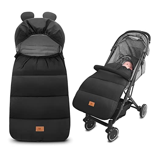 Babyfußsack Universal Baby Winterfußsack Waschbar Fußsack Wasserdicht Weicher Kuschelsack Babydecke für Kinderwagen Babyschale Buggys und Jogger (Schwarz)