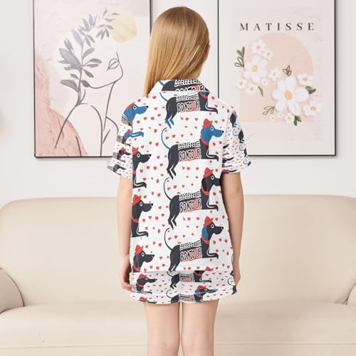 ALAZA Heart Love Dachshund Dog Satin Pajamas Set Short Sleeve Button Down Sleepwear Summer Pjs 2 Piece4