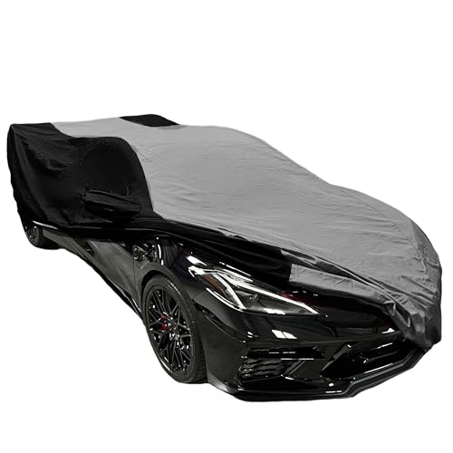 C8 Corvette Car Cover - Custom Fit Outdoor/Indoor Ultraguard Plus Water Resistant 300 Denier UV & Rain Protection for 2020-2025 Stingray, Z51, Z06, E-Ray Corvettes (Gray/Black)