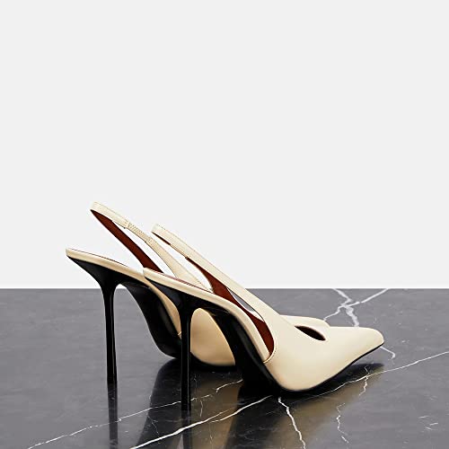 Image of THESHY Women's Pointed Toe High Stiletto Heels Slingback Stretch Slip-on Pumps Backless Patent Leather Fashion Dress Shoes for Women