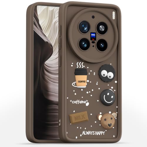 Image of Pikkme Back Cover for Vivo X200 Pro 5G | 3D Bear Silicone Cute & Fun Coffee Cartoon | Full Body Protection Bumper Case (Brown)