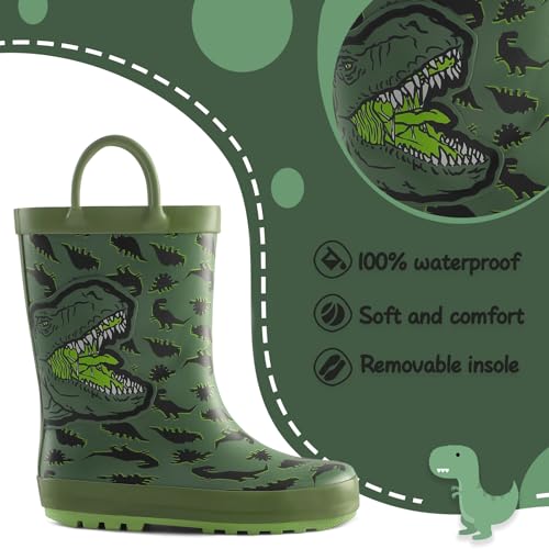 Image of mysoft Kids Rain Boots for Girls Boys Toddler Waterproof Rubber Cute Printed with Easy-On Handles