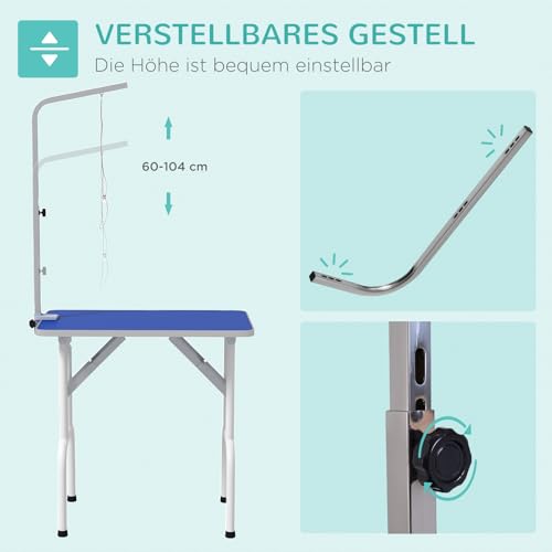 PawHut Trimmtisch klappbar Tierpflegetisch Schertisch Pflegetisch für Hunde Katzen Metall Blau 81 x 48,5 x 80 cm