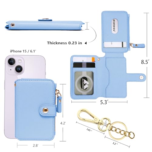Image of Keychain wallet, Rfid Blocking Credit Card Holder Leather, Zipper Card Case for Women, Sky Blue, Travel Wallet