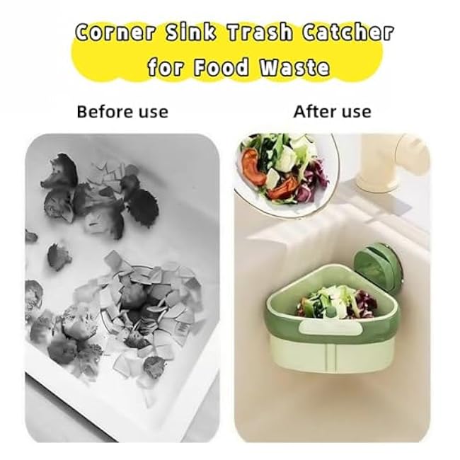 Cureaway Suction Cup Sink Corner Rack, Space-Saving Kitchen Sink Strainer, Automatic Dumping Storage Rack with Drain Hole, Removable Basket for Easy Cleaning, No Drilling, Rust-Proof Abs(Yellow)