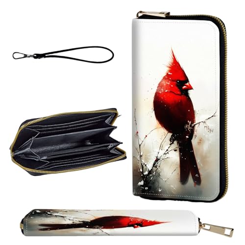 Wallet,Leather Long Wallet Suitable For Ladies And Teenagers - Detachable Wristband + RFID Travel Wallet With Card Slot - Cardinal Bird