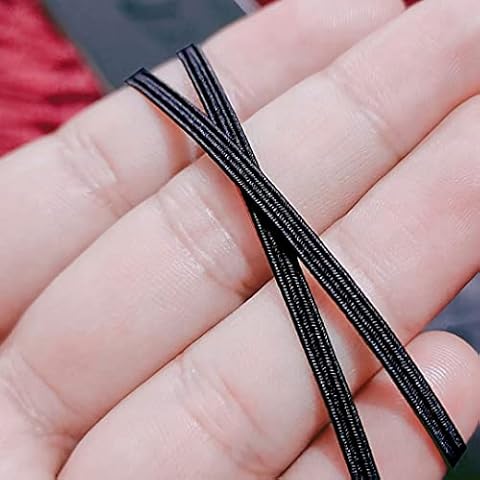 Noshad® 3mm -1/8" Black Flat Elastic Band Cord for Sewing DIY Mask, Arts and Crafts, Dressmaking, Haberdashery and Clothing Accessory, Material, Supplies Thin Strip of Garter (20 Meter / 22 Yard) Cover