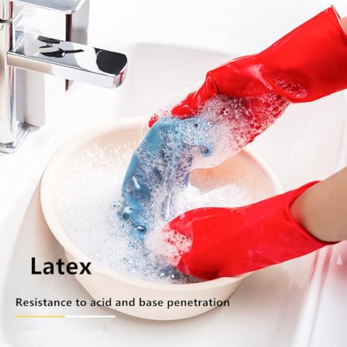 Image of Natural Rubber Household Gloves - Reusable & Waterproof for Cleaning, Dishwashing, Kitchen & Bathroom Use - Comfortable Fit with Non-Slip Grip - Durable & Long-Lasting (Red, 1 Pair)