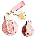 SANRILY Fashion Leather Key Fob Cover for Mini Cooper Clubman Countryman S F54 F55 F56 F57 F60 Key Fob Keyless Full Protection Smart Key Fob Case with Flower Keychain Pink