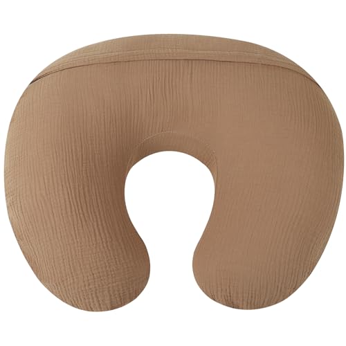 Image of Onacosht Muslin Nursing Pillow Cover Soft 100% Cotton Feeding Pillow Slipcover Fits Standard Infant Nursing Pillow for Baby Girl and Boy, Brown