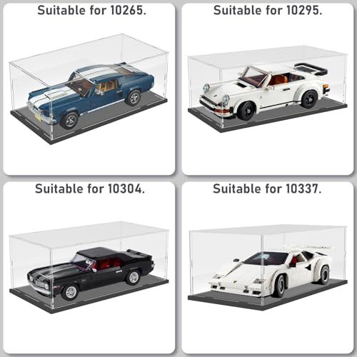 Image of Choowin Acrylic Display Case for Lego Porsche 911 10295 for Lego Camaro 10304 10337 42176 for Lego Car Display Thickened Clear Acrylic Display Cases for Collectibles Assemble Dustproof(Black Base)