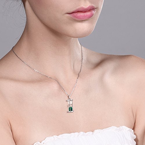 Gem Stone King 925 Sterling Silver Hourglass Pendant Necklace For Women With 0.75 Ct Emerald Dust And 18 Inch Silver Chain #TOP2