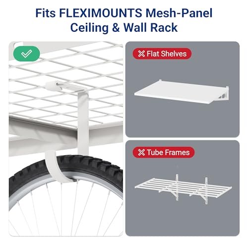 Image of FLEXIMOUNTS 4 Pack Add On Storage Flat Hook Accessory for Garage Ceiling Rack and Wall Shelving, Max Weight Capacity up to 50lbs, White