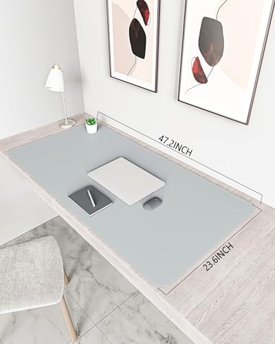 Image of YSAGi Non-Slip Desk Pad,Mouse Pad,Waterproof PVC Leather Desk Table Protector,Ultra Thin Large Desk Blotter, Easy Clean Laptop Desk Writing Mat for Office Work /Home /Decor(Silver-Grey, 47.2 inch x 23.6 inch)