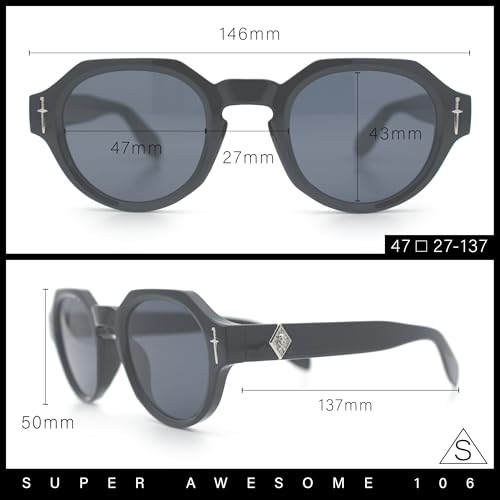 Round Keyhole Bridge Vintage Horn Rim Dagger and Shield Logo Sunglasses3