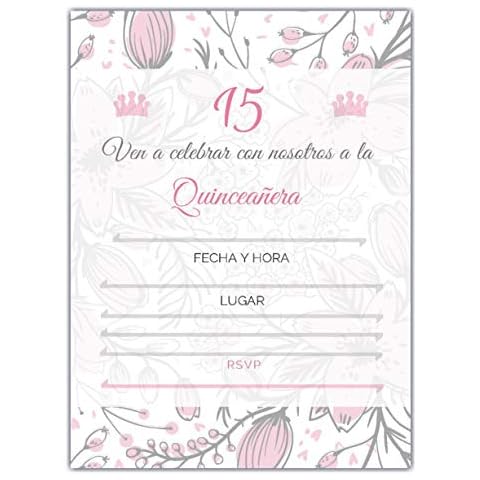 Elcer 25 Quincenera Party Invitations with envelopes | Blank Fill-in Invites | 5 x 7 | 15th Birthday Party Favor | Sweet 15 | En Espanol | In Spanish Cover