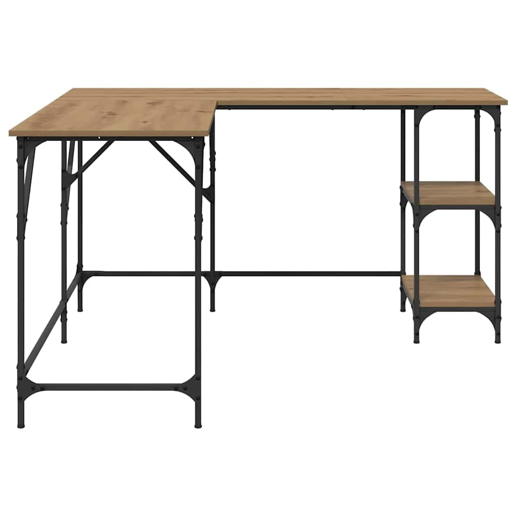 Scrivania Artisan in legno di quercia con gambe in acciaio, 139 x 139 x 75 cm, scrivania da ufficio a forma di L, per lavoro a casa e gioco, con ripiani regolabili e spazio di archiviazione