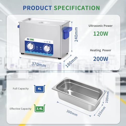 Image of DK SONIC Ultrasonic Cleaner,4L 120W Ultrasonic Jewelry Cleaner with Heater& Mechanical Timer,Sonic Cleaner for Cleaning Jewelry,Eyeglasses,Coins(Include Basket)
