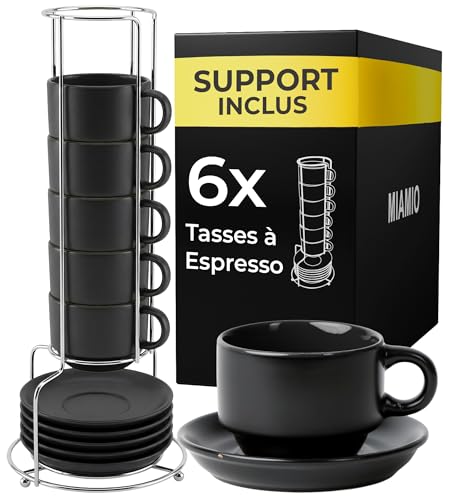 MIAMIO - 6 x 75 ml Ensemble tasses à expresso en grès tasse expresso en céramique tasse a cafe expresso - Le Papillon Collection (Noir)