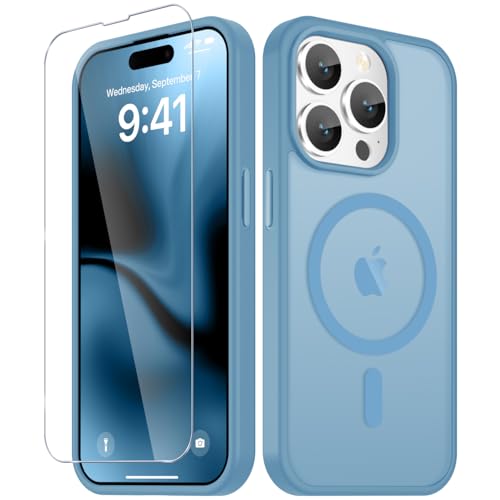 Image of YENAPOON for iPhone 14 Pro Case, Matte Magnetic Phone Cover [with 1 Screen Protector] [Support for MagSafe] [Shockproof Military Grade Protection] Translucent Frosted Back, Lavender Purple