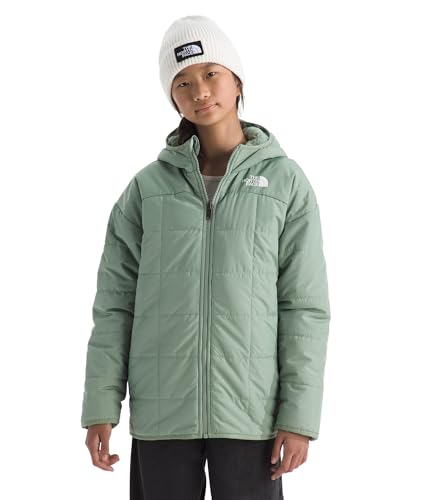 The North Face Girls Reversible Shasta Short Parka - Water Repellent Jacket with Synthetic Insulation Fleece Lining & Hood Slate Moss X-Large