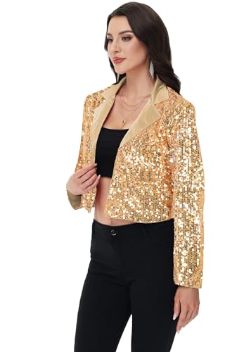 Anna-Kaci Women's Sparkly Crop Sequin Blazer Jacket Long Sleeve Party Club Cardigan Out, Black and Silver, Large3