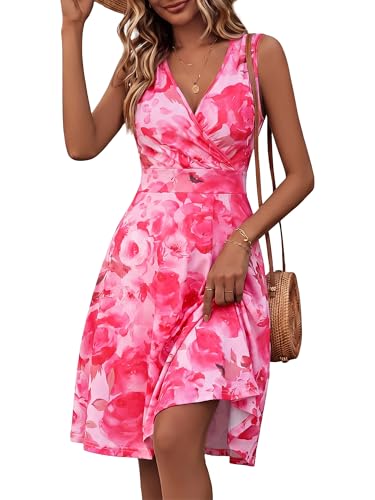 Image of GUBERRY Womens Wrap V Neck Sleeveless Sundress Summer Flare Tank Dress with Pockets