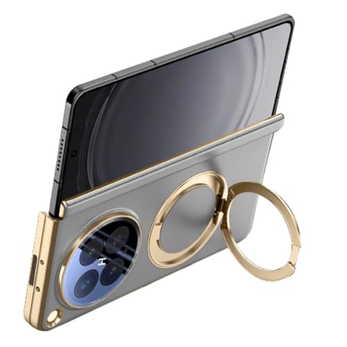 Coque Oppo Find N6 style professionnel gris avec grand anneau et charnière cuir