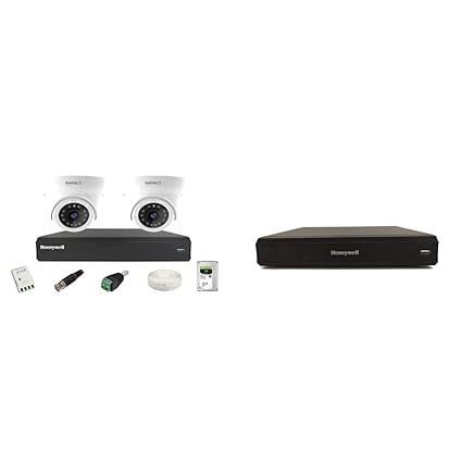 Impact by Honeywell 2 MP CCTV KIT, with 2 Dome Cameras, 1 TB Hard Disk & accesories, Made in India, White + Honeywell 4 Channel 2MP AHD DVR, H.265, 1 SATA, 4 in 1, Metal Housing H.265, Black