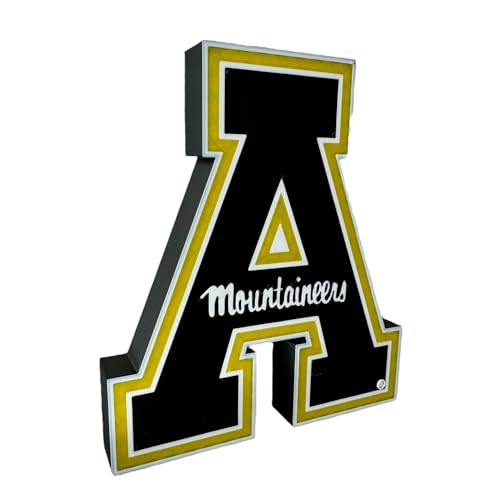 CLTFanCreations Officially Licensed APP State 3D Printed Decorative Figure - Great for Home Office, Desk, Shelf - Made from Quality 3-D Printed Material - Black, Gold, White College Sports Decor