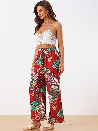 Allegra K Women's Floral Palazzo Elastic Waist Casual Wide Leg Tropical Beach Pants2