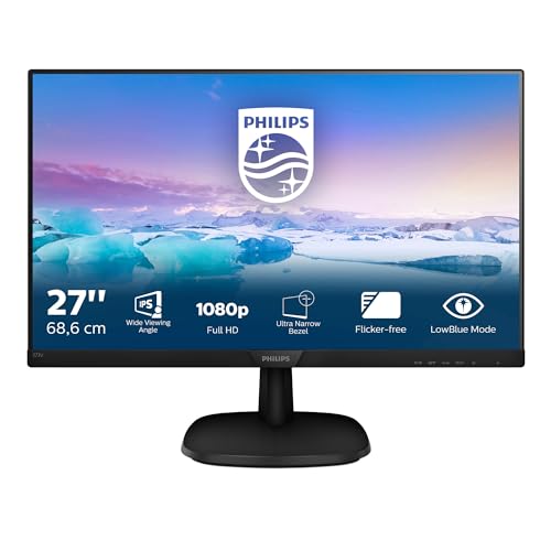 Philips Monitor LCD Full HD 273V7QDSB/00, Monitor IPS (Full HD, 1920 x 1080, Sin bordes, Flicker Free, Low Blue Mode, VESA, VGA + HDMI + DVI), 27', Negro