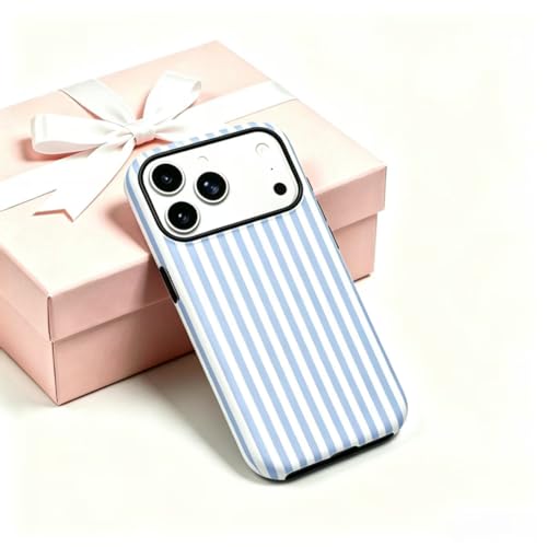 Image of for iPhone 17Pro Case Cute Phone Case,Compatible with MagSafe,Dual Layer Shockproof Protective Phone Cover,Hard Shell + Silicone Cover,Fashion Design for Women Girls,Striped Blue