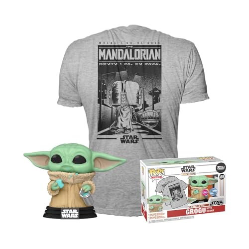 Funko Pop! & tee: Ando - Grogu with Cookie (The Child, Baby Yoda) with Cookie - Medium - Star Wars The Mandalorian - Camiseta, Franela - Ropa con Figura de Vinilo Coleccionable - Idea de Regalo