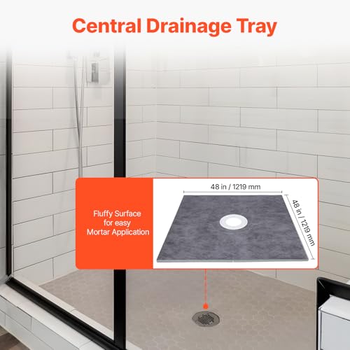 Image of VEVOR Shower Curb Kit, 48 x 48 in Watertight Shower Curb Overlay with 4 in PVC Center Bonding Flange, 4 in Stainless Steel Grate, 2 Cuttable Shower Curbs Trowel and Shower Pan Slope Stick for Bathroom