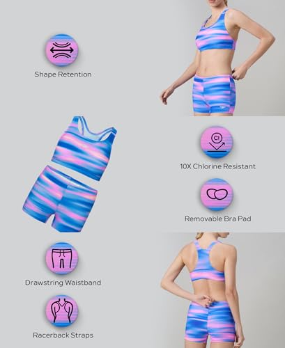 Image of Speedo Women's Endurance10 Printed Racerback Bikini Set Swimming Costume Swimwear | Chlorine Resistance | UPF 40+ Sun Protection | Racerback Design | Removable Bra Pads